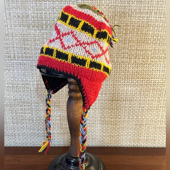 🌟HP🌟Himalayan Trapper Hat 100% Red & Greige Wool Handcraft Collection D&Y Nepal - Picture 2 of 8